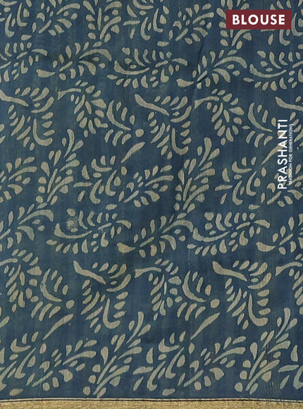 Chanderi bagru saree pastel green and black with allover kalamkari prints and small zari woven border