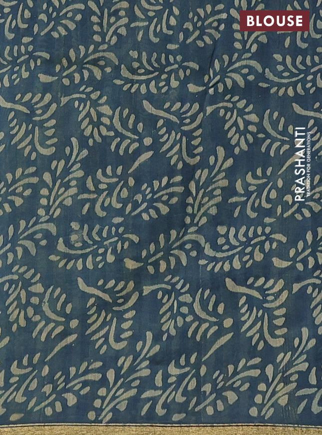 Chanderi bagru saree pastel green and black with allover kalamkari prints and small zari woven border