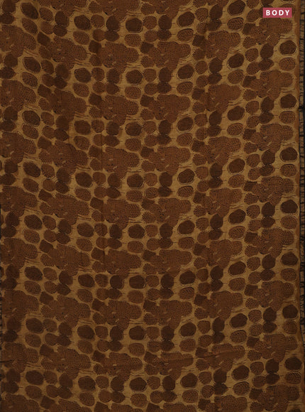 Chanderi bagru saree sandal and brown with allover leaf prints and small zari woven border