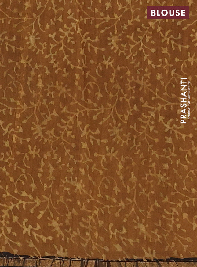 Chanderi bagru saree sandal and brown with allover leaf prints and small zari woven border