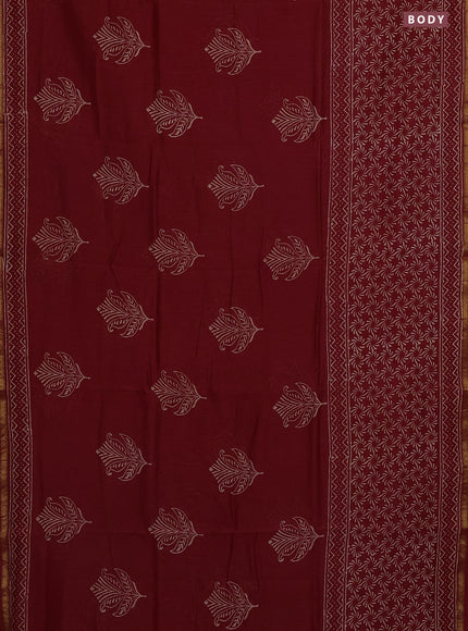 Chanderi bagru saree maroon with butta prints and small zari woven border