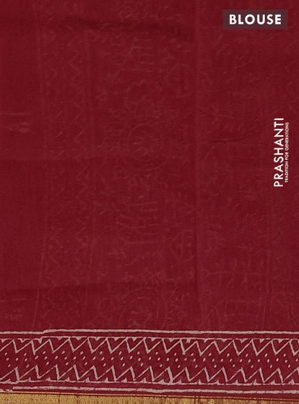Chanderi bagru saree maroon with butta prints and small zari woven border