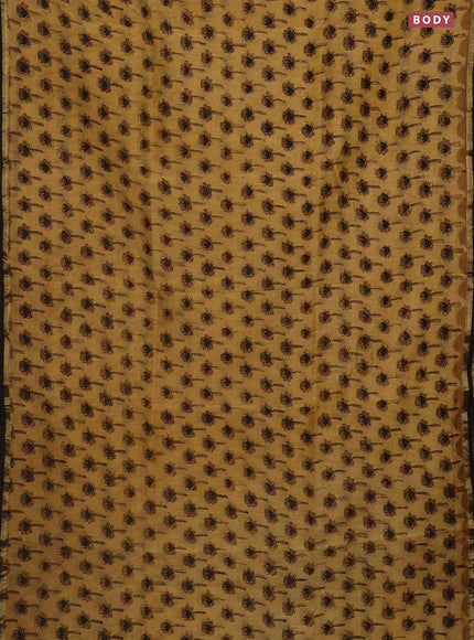 Chanderi bagru saree sandal and brown with allover floral butta prints and small zari woven border