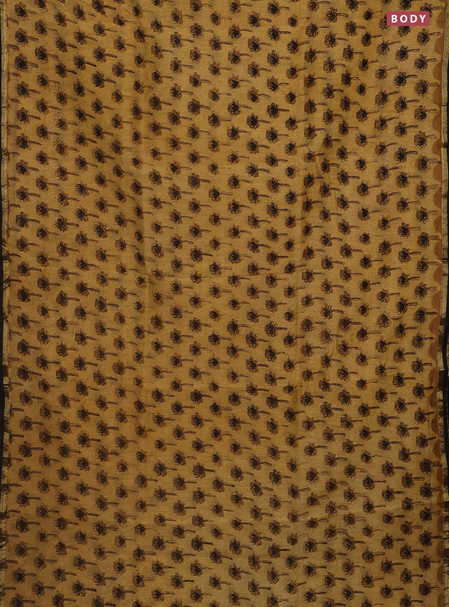 Chanderi bagru saree sandal and brown with allover floral butta prints and small zari woven border