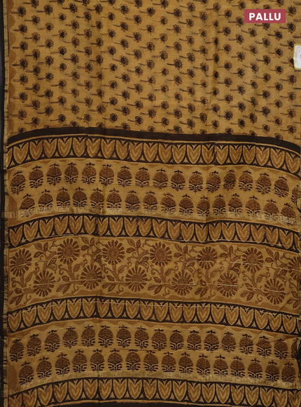 Chanderi bagru saree sandal and brown with allover floral butta prints and small zari woven border