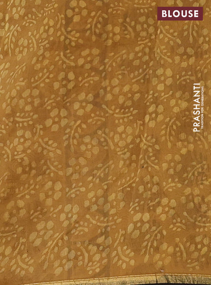 Chanderi bagru saree sandal and brown with allover floral butta prints and small zari woven border