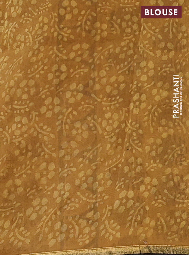 Chanderi bagru saree sandal and brown with allover floral butta prints and small zari woven border