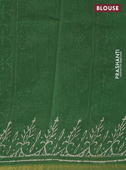 Chanderi bagru saree green with floral butta prints and small zari woven border
