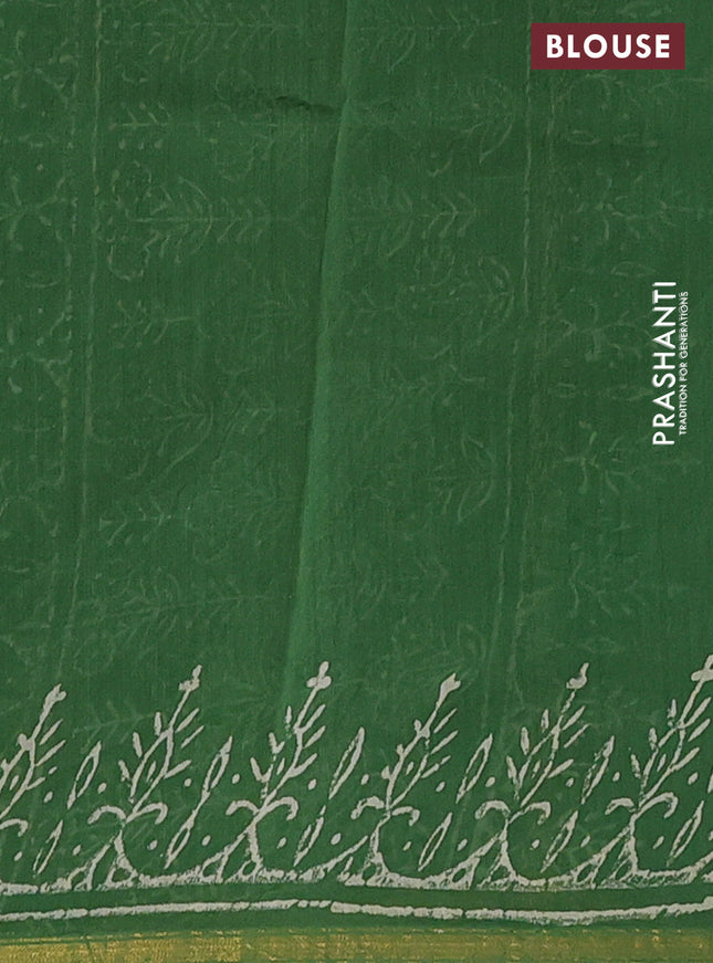 Chanderi bagru saree green with floral butta prints and small zari woven border
