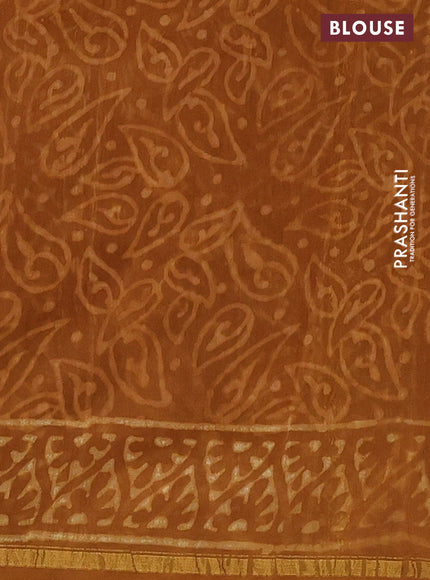Chanderi bagru saree dark mustard with allover batik prints and small zari woven border