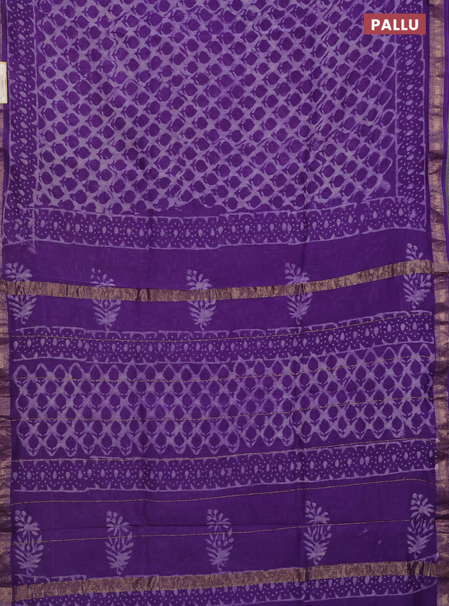 Chanderi bagru saree lavender with allover butta prints and mageshwari border