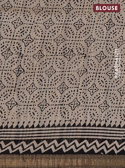 Chanderi bagru saree beige maroon and black with allover geometric box type prints and mageshwari border