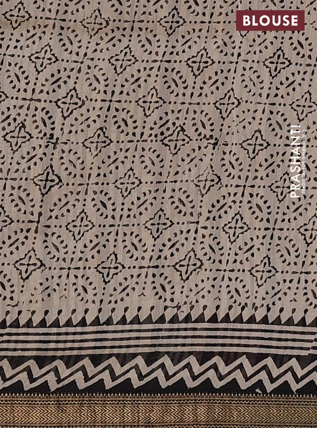 Chanderi bagru saree beige maroon and black with allover geometric box type prints and mageshwari border