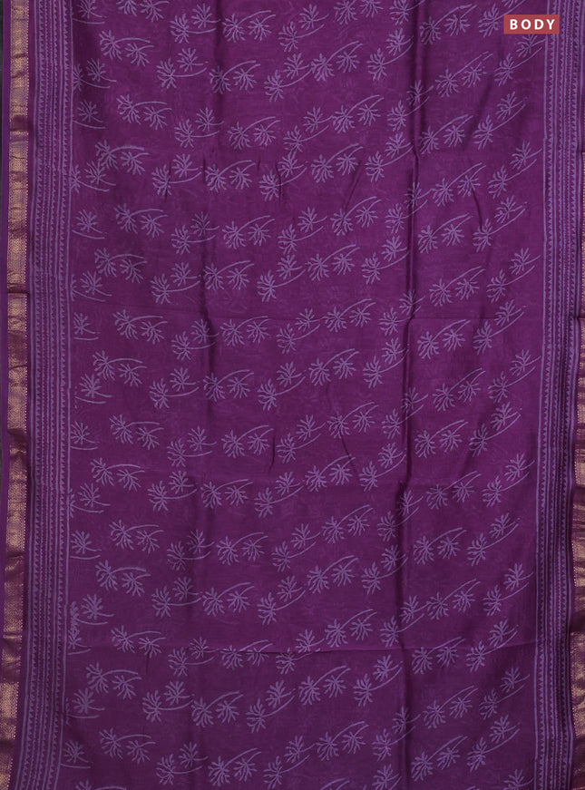 Chanderi bagru saree purple with allover prints and mageshwari border
