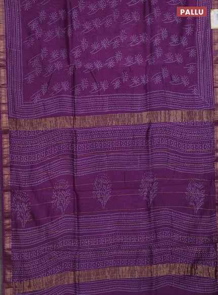 Chanderi bagru saree purple with allover prints and mageshwari border