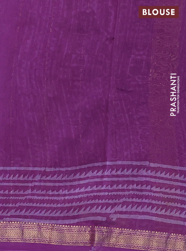 Chanderi bagru saree purple with allover prints and mageshwari border
