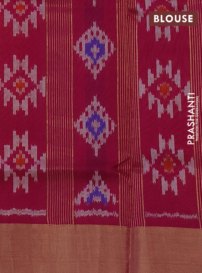 Pure raw silk saree yellow and pink with plain body and ikat weaves pallu