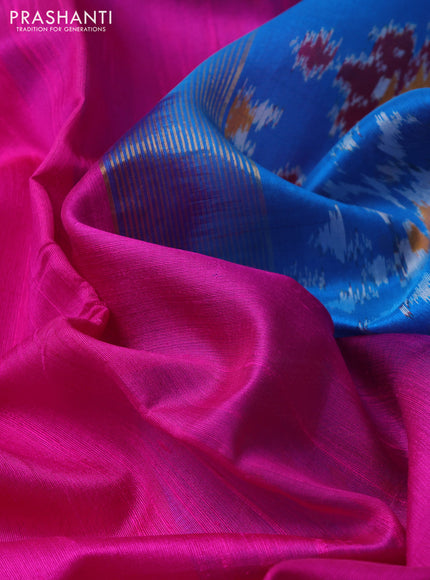 Pure raw silk saree pink and cs blue with plain body and ikat weaves pallu