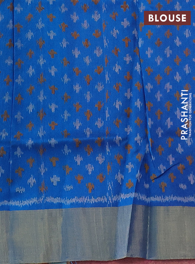Pure raw silk saree pink and cs blue with plain body and ikat weaves pallu