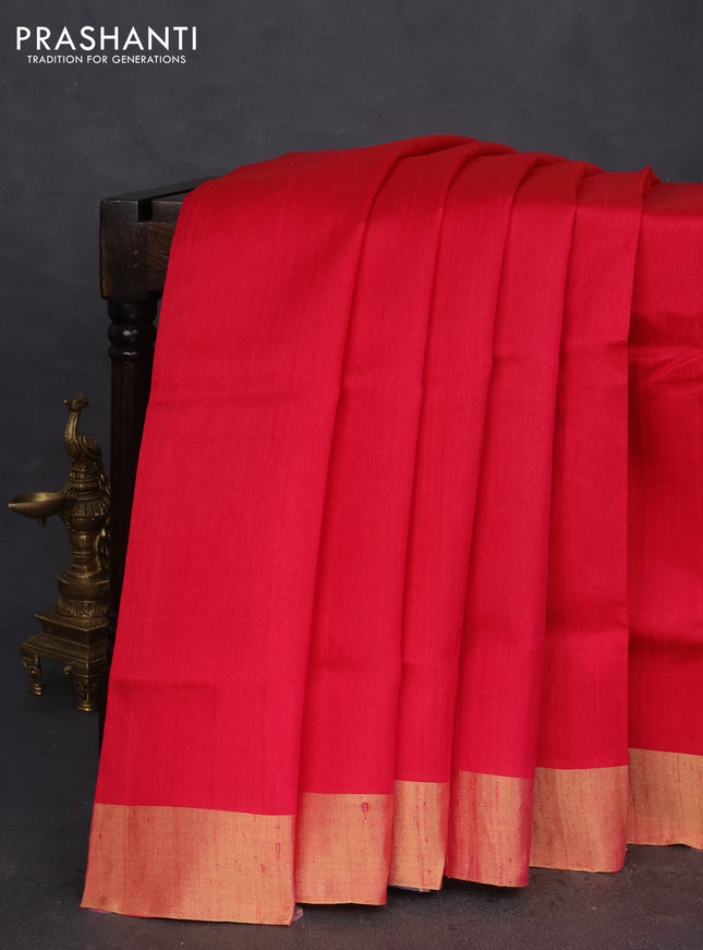 Pure raw silk saree pink and royal blue with plain body and ikat weaves pallu