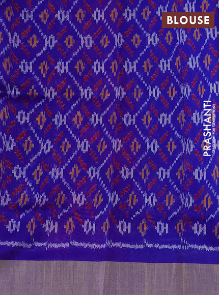 Pure raw silk saree pink and royal blue with plain body and ikat weaves pallu