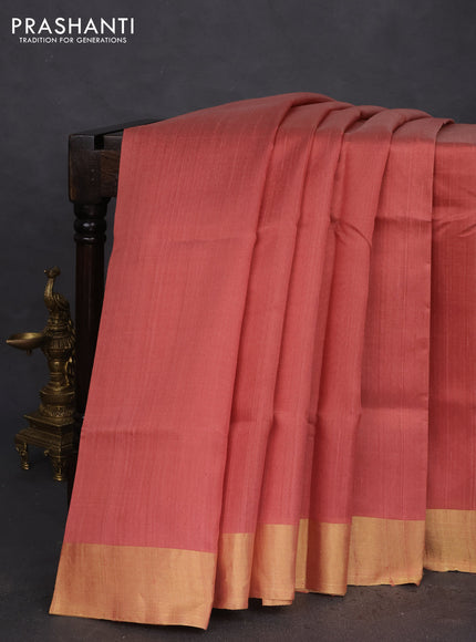 Pure raw silk saree peach shade and royal blue with plain body and ikat weaves pallu