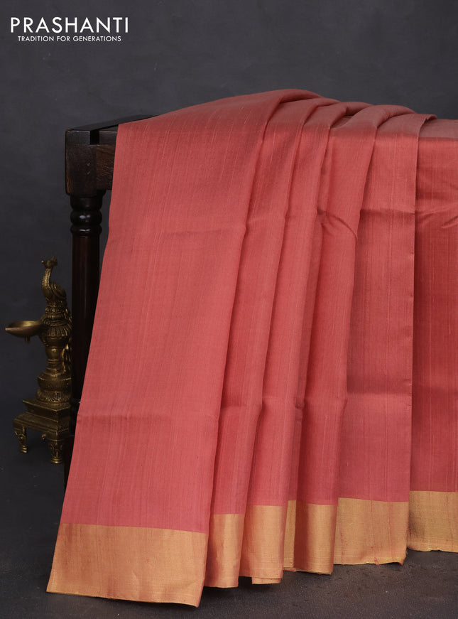 Pure raw silk saree peach shade and royal blue with plain body and ikat weaves pallu