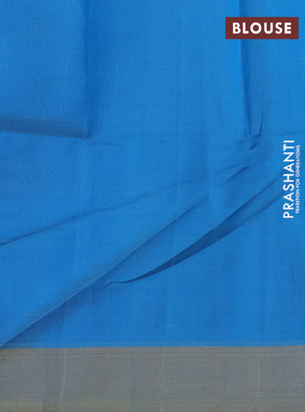 Pure raw silk saree deep purple and cs blue with silver & gold zari woven buttas and zari woven border