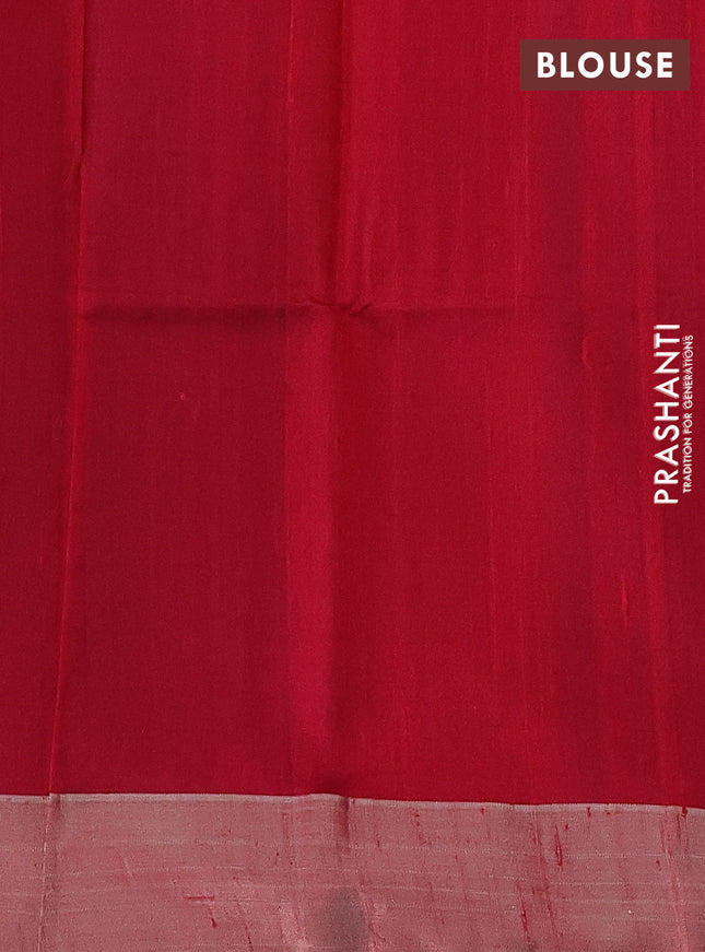 Pure raw silk saree cs blue and reddish pink with allover silver & gold zari weaves and silver zari woven border