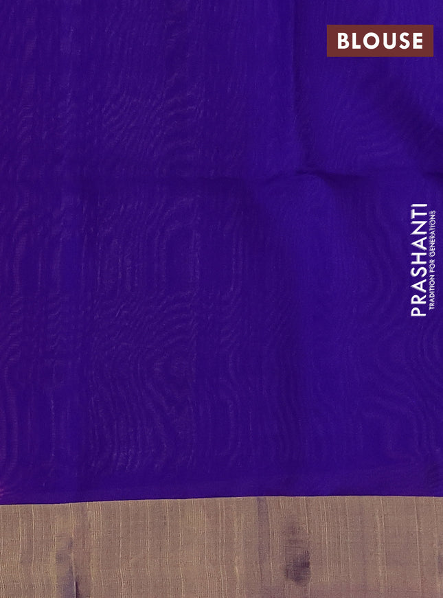 Pure raw silk saree peach orange and blue with silver & gold zari woven buttas and zari woven border