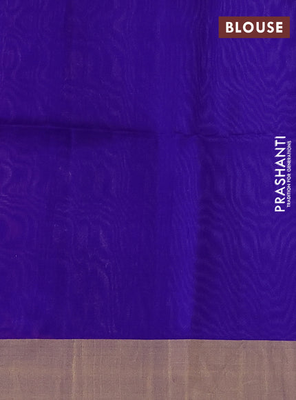 Pure raw silk saree rust and blue with silver & gold zari woven buttas and zari woven border