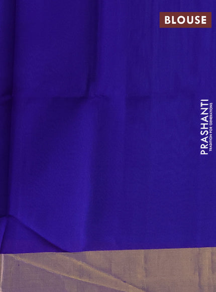 Pure raw silk saree teal blue and blue with silver & gold zari woven buttas and zari woven border