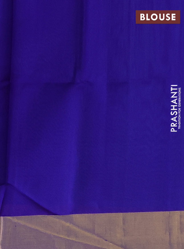 Pure raw silk saree teal blue and blue with silver & gold zari woven buttas and zari woven border