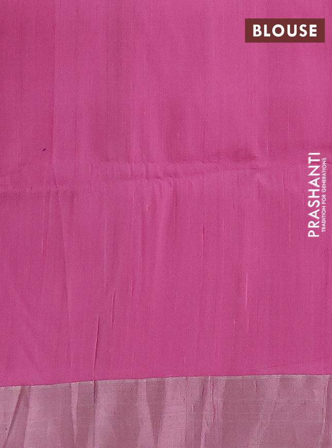 Pure raw silk saree light green and pink with allover silver zari weaves and zari woven border