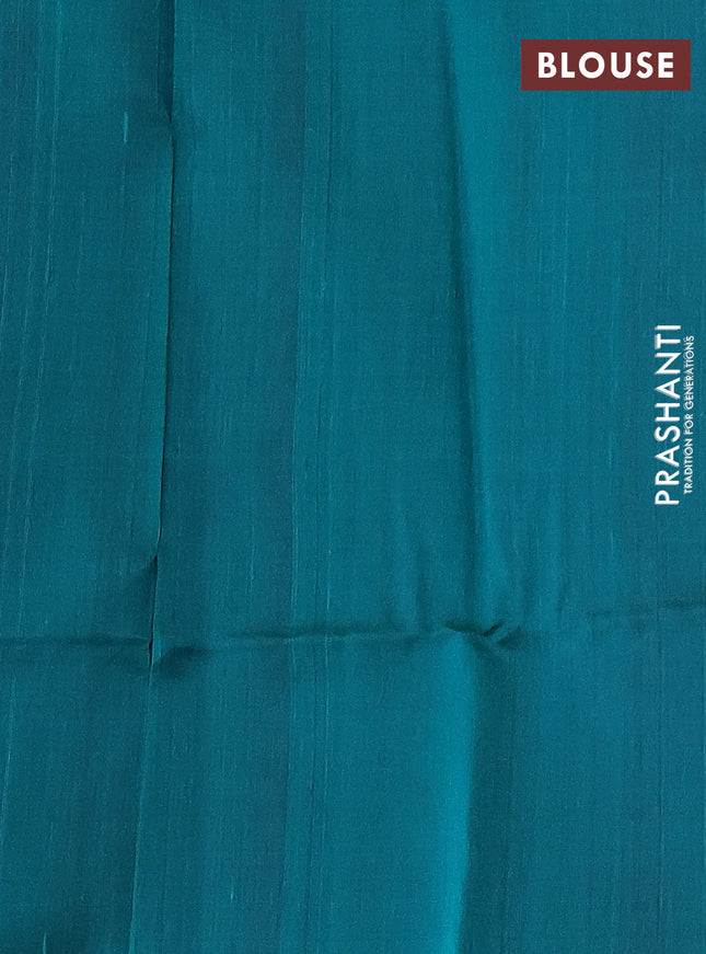 Pure raw silk saree pink and teal blue with silver zari zig zag weaves in borderless style