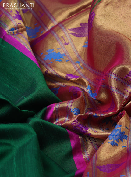 Pure raw silk saree green and pink with zari woven buttas and paithani zari woven pallu