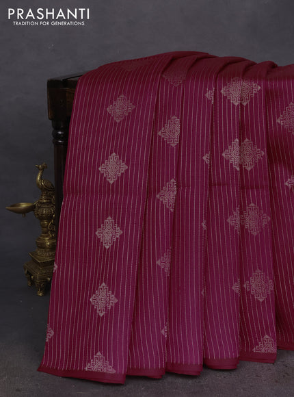 Pure raw silk saree dark magenta pink and teal blue with allover silver zari weaves & Buttas in borderless style