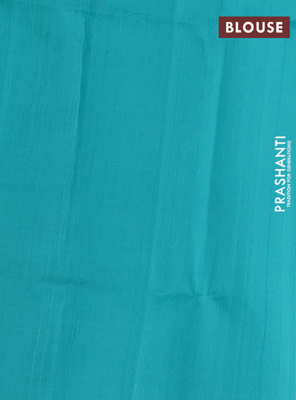 Pure raw silk saree dark magenta pink and teal blue with allover silver zari weaves & Buttas in borderless style