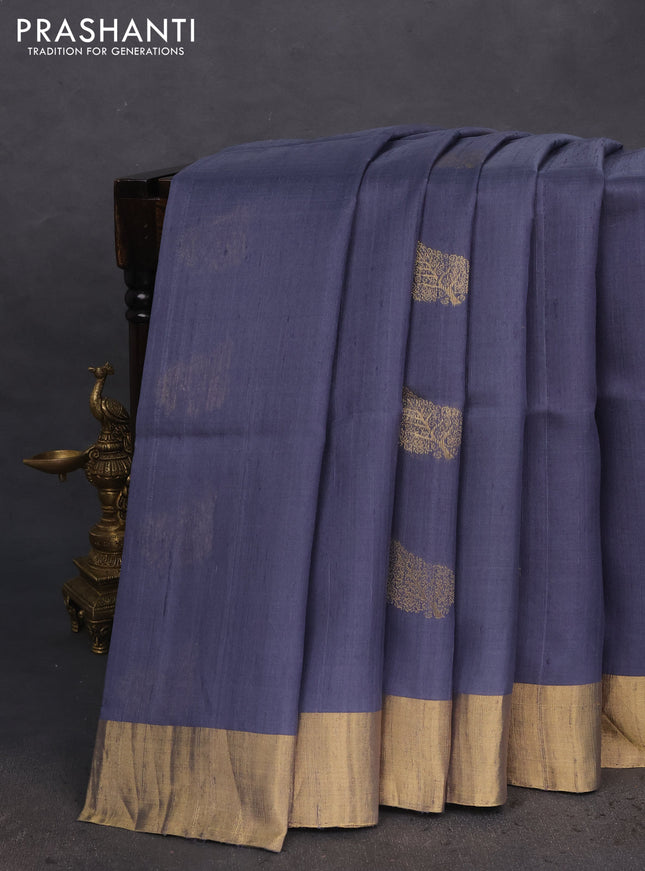 Pure raw silk saree dark grey and cs blue with zari woven buttas and zari woven paithani deisgn pallu