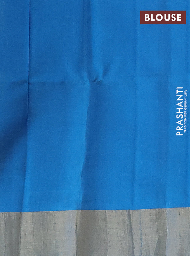 Pure raw silk saree dark grey and cs blue with zari woven buttas and zari woven paithani deisgn pallu