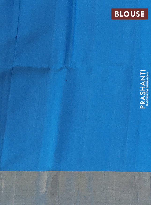 Pure raw silk saree grey and blue with zari woven buttas and zari woven paithani deisgn pallu