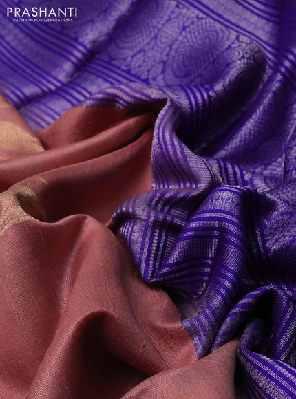 Pure raw silk saree pastel peach and blue with allover floral zari weaves and zari woven border