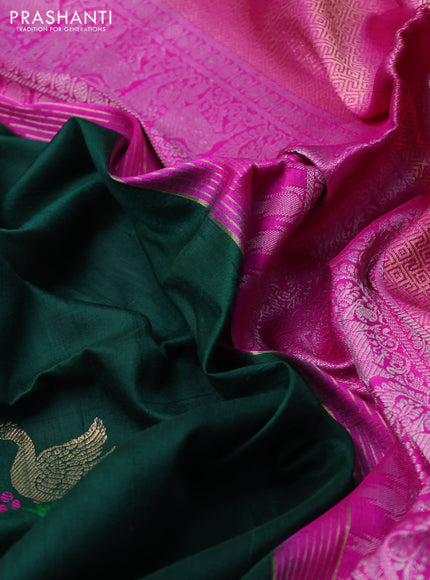 Pure raw silk saree green and pink with silver zari woven buttas and zari woven border