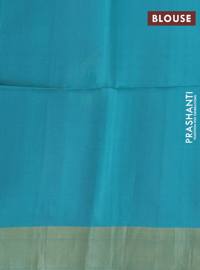 Pure raw silk saree light pink and teal blue with plain body and zari woven border