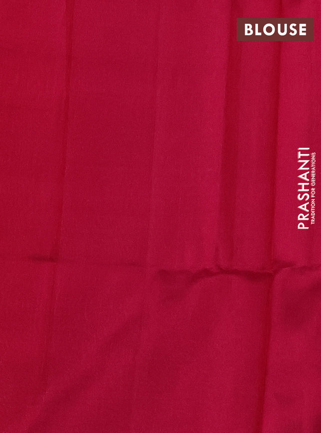 Pure raw silk saree dark green and pink with silver & gold zari woven buttas in borderless style