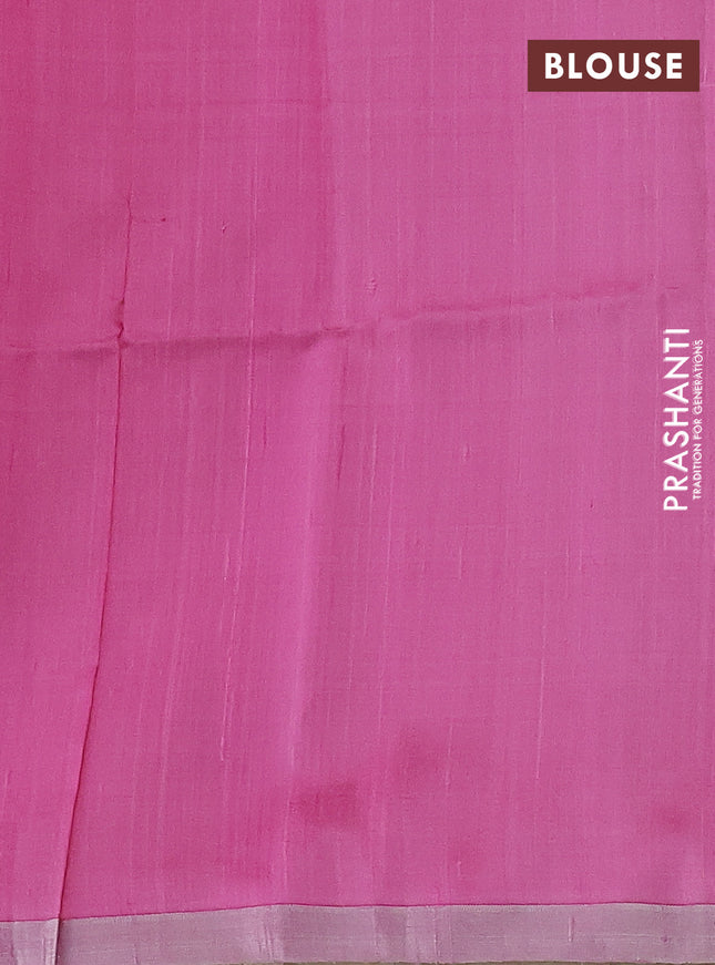 Pure raw silk saree sandal and light pink with silver zari woven buttas and silver zari woven border