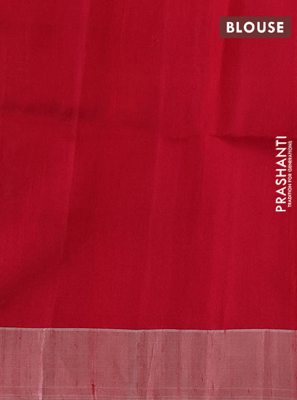 Pure raw silk saree green and reddish pink with allover silver zari geometric weaves and silver zari woven border