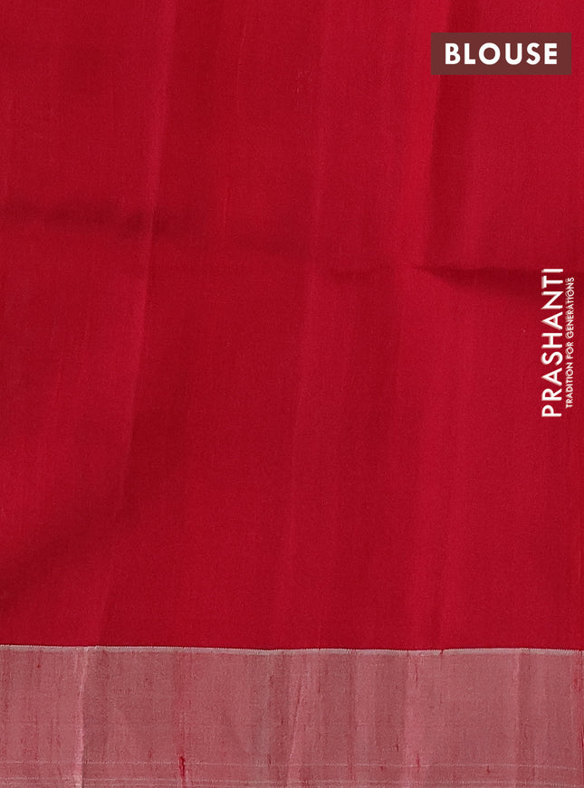 Pure raw silk saree green and reddish pink with allover silver zari geometric weaves and silver zari woven border