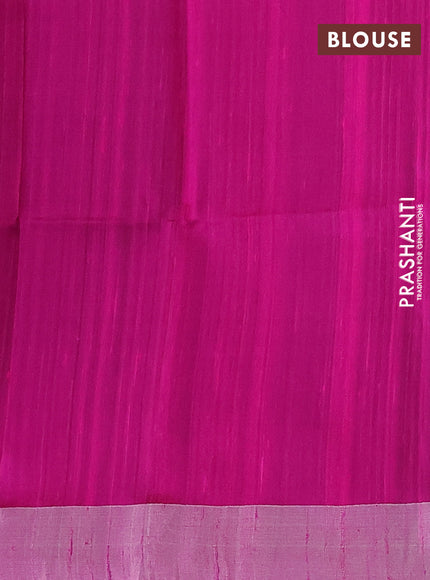 Pure raw silk saree green and pink with allover silver zari geometric weaves and silver zari woven border