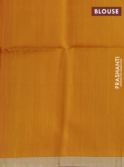 Pure raw silk saree candy pink and mustard yellow with plain body and silver zari woven butta border
